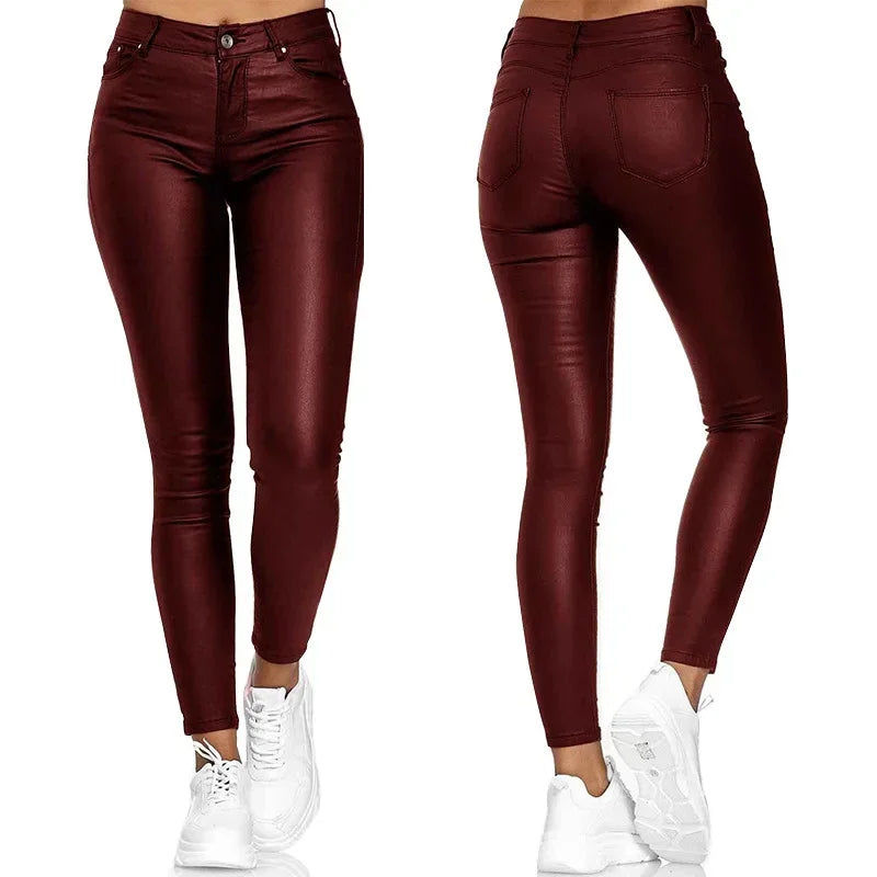 New Women's PU Leather Stretch Bodycon Pants - High-Waist Sexy Black Leggings, Long Casual Pencil Trousers, Plus Sizes XS-4XL