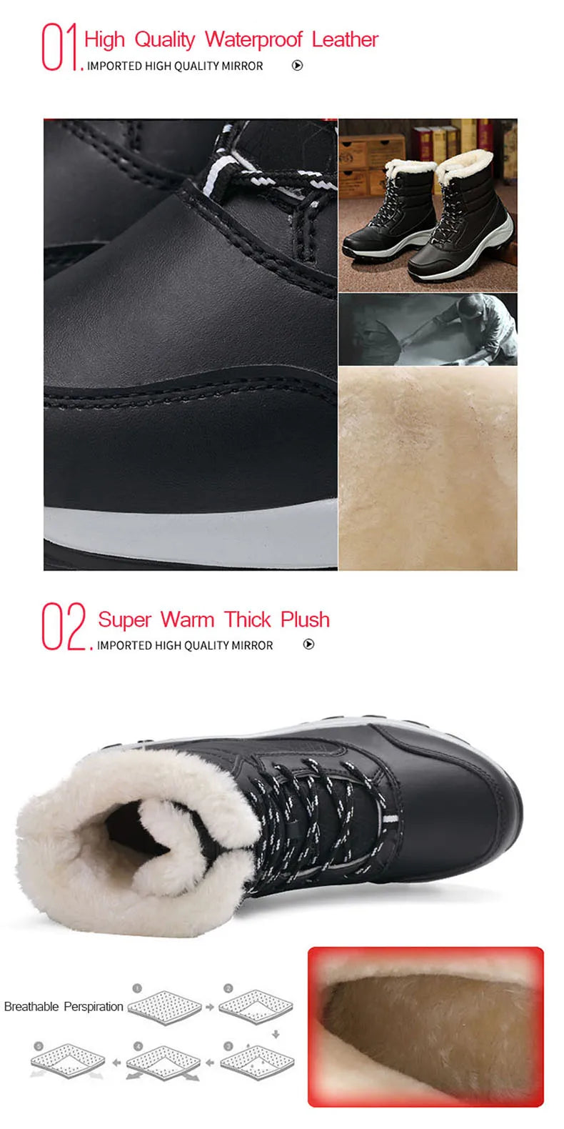 Women's Winter Snow Boots – Waterproof, Non-Slip Platform with Fur-Lined Ankle & Thigh-High Wedge Design