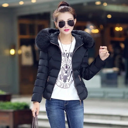 Women's Faux Raccoon Fur Collar Parka, High-Quality Winter Coat, Outerwear, 2021