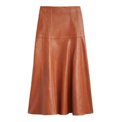 Leather Long Skirt Women New Fashion Attractive Seam Design Pleated Maxi Skirt L