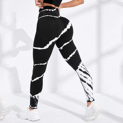 Striped Tie Dye Yoga Leggings Seamless Butt Lift Fitness Leggings High Waist Knit Breathe Gym Workout Running Tights Pants