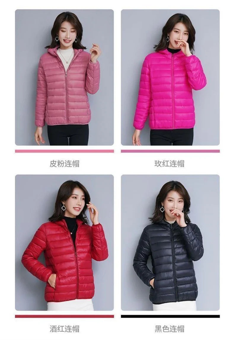 Women's Warm Quilted Cotton Hooded Jacket, Short Parka with High Collar, Oversized Coat, Fall & Winter Tops, New