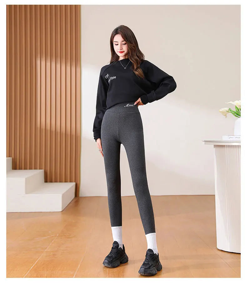 Women Leggings Winter Velvet Thickened Cotton Stretchy Legging High Waist Solid Casual Fleece Warm Tights Pants