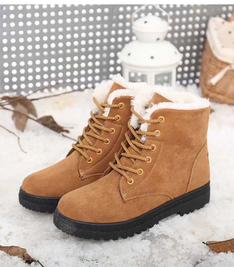 Women's Winter Fur-Lined Snow Boots – Cozy Low-Heel Ankle Footwear for Cold Days