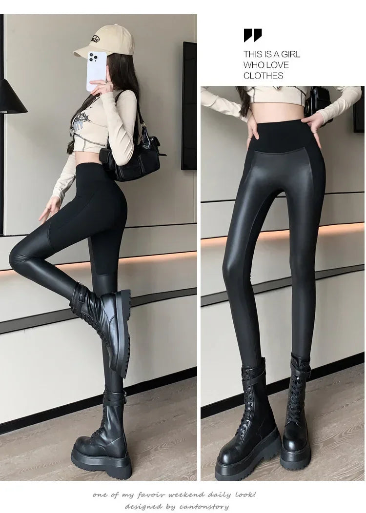 Leggings Femininas de Couro Sintético - Cintura Alta e Conforto