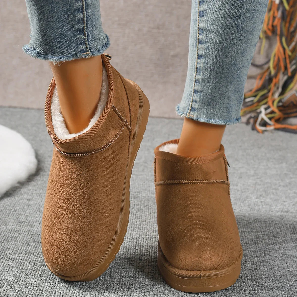 2024 Women's Suede Ankle Snow Boots – Warm & Comfortable Winter Flats, Casual Non-Slip Walking Shoes