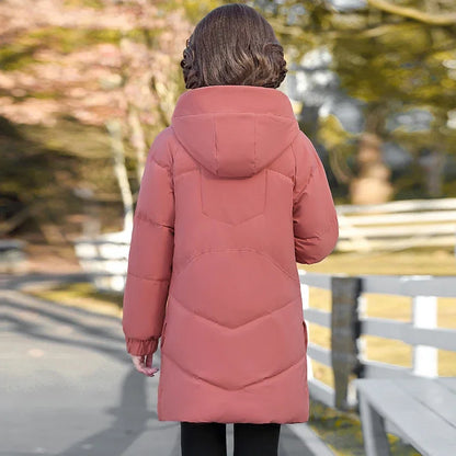 Monochrome Hooded Cotton Padded Parka for Middle-Aged and Grandmother, Long Coat with Fleece, Warm and Loose Fit, Winter Snow Coat