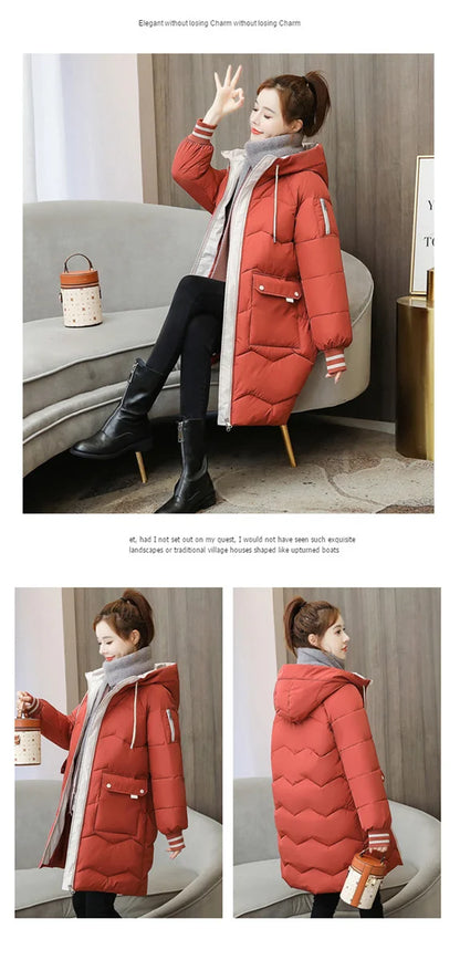 Women's Long Cotton Overcoat - Thick, Warm, Windproof Jacket, Casual Student Parka for Winter 2022