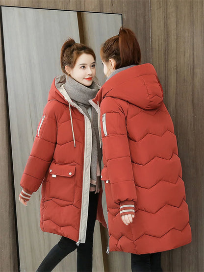 Women's Long Cotton Overcoat - Thick, Warm, Windproof Jacket, Casual Student Parka for Winter 2022