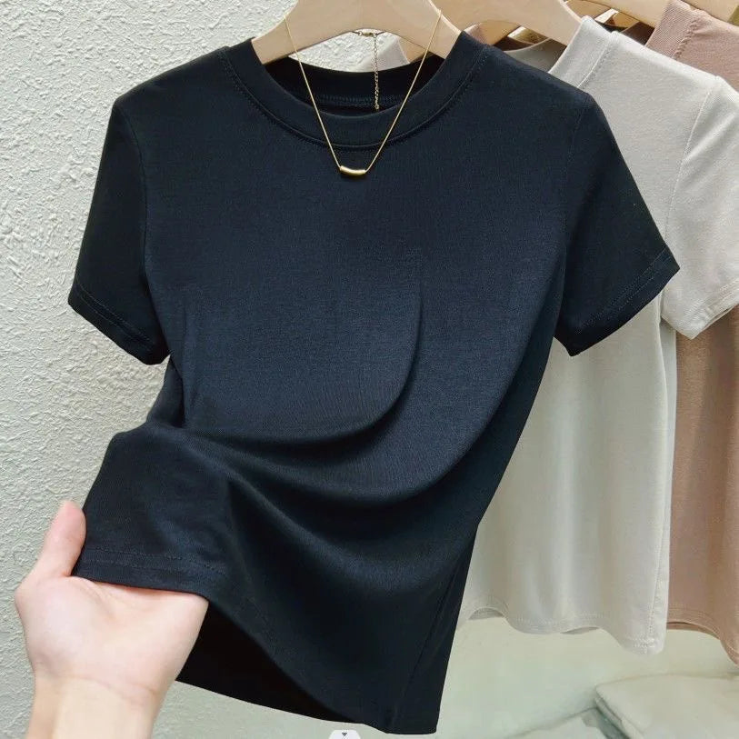 Women's Casual Crew-Neck T-Shirt – Slim-Fit, Short-Sleeve Summer Top (Plus Sizes Available)