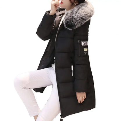 Women's Winter Fashion Cotton Parka, Thick Quilted Hooded Mid-Length Coat, Warm Zip-Up Slim Fit Down Jacket