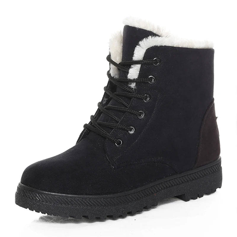 Women's Winter Fur-Lined Snow Boots – Cozy Low-Heel Ankle Footwear for Cold Days