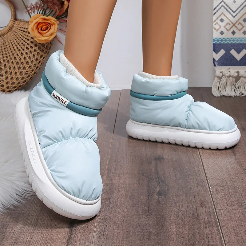 2024 Women's Waterproof Winter Ankle Boots – Cute Plush Down Cloth Snow Boots with Thick Non-Slip Sole & Cotton Lining