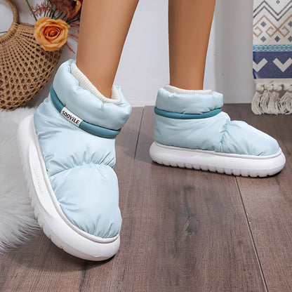 2024 Women's Waterproof Winter Ankle Boots – Cute Plush Down Cloth Snow Boots with Thick Non-Slip Sole & Cotton Lining