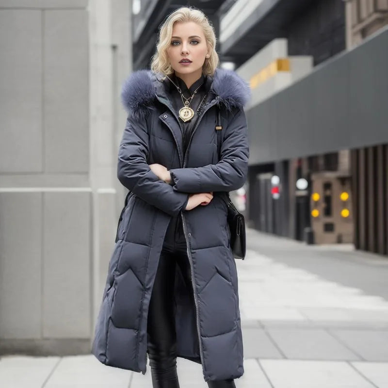 Women's Winter Parka Long Coat 2024 New Thickened Hooded Fur Collar Jacket, Warm Zipper Snow Coat, Padded Outerwear for Women