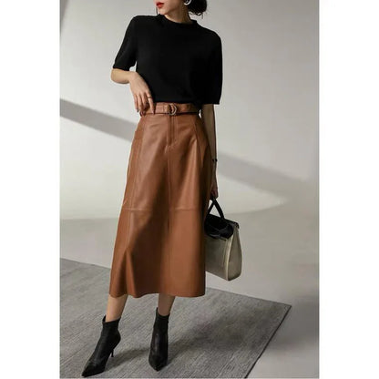 Womens Clothing Modern Fashionable Faldas Mujer Sheepskin Leather High Waist Sho