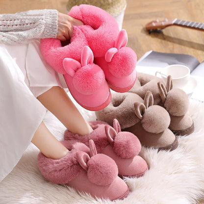 Women's Indoor Winter Fur Boots – Cozy Rabbit Slippers with Furry Ears & Fluffy Ankle Design