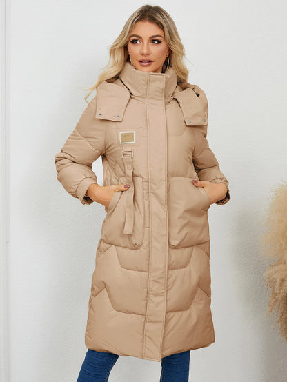 Autumn Winter Women’s Padded Jacket Stand Collar Wide-Waisted Hooded Long Coat