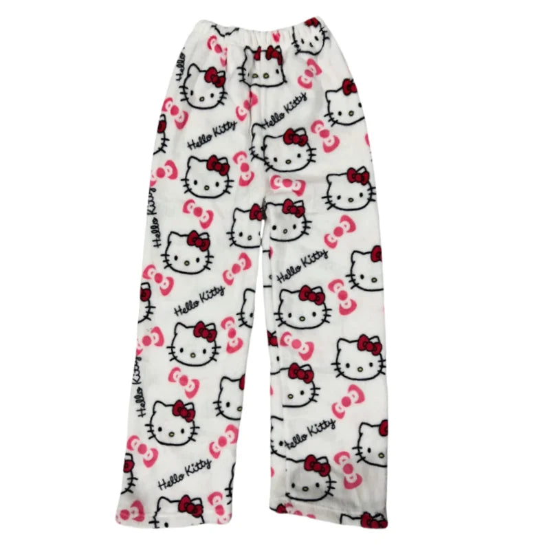 Hello Kitty Pijama de flanela feminina, calça de lã quente, anime kawaii, pret