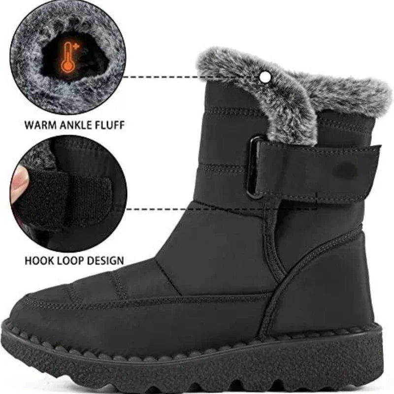 Women's Waterproof Winter Snow Boots – 2025 New Faux Fur Long Plush Platform Ankle Boots with Warm Cotton Lining