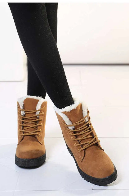 Women's Winter Fur-Lined Snow Boots – Cozy Low-Heel Ankle Footwear for Cold Days