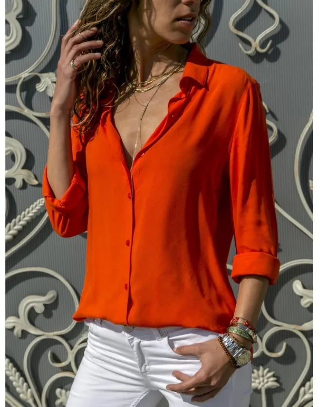 Vintage-Inspired Women's Autumn Polo Collar Blouse – Loose Button-Up Top for Office & Casual Wear