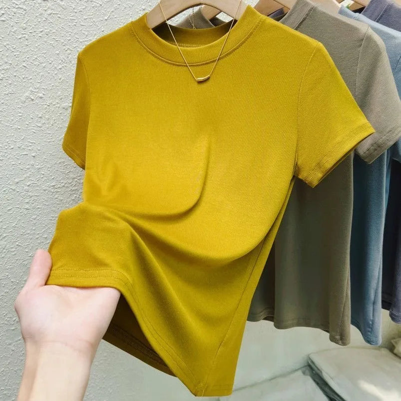 Women's Casual Crew-Neck T-Shirt – Slim-Fit, Short-Sleeve Summer Top (Plus Sizes Available)