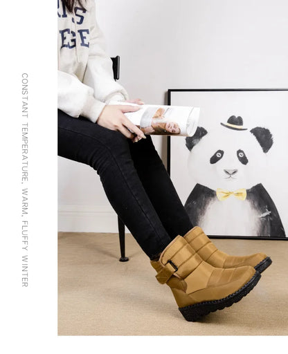 Women's Waterproof Winter Snow Boots – 2025 New Faux Fur Long Plush Platform Ankle Boots with Warm Cotton Lining