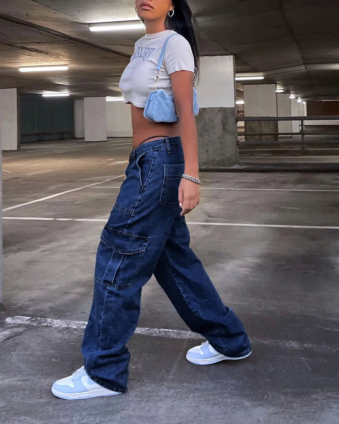 2023 New Y2K Women's High Waist Multi Pocket Cargo Jeans Fashion Loose Denim Wide Leg Pants Casual Female Trousers S-XL