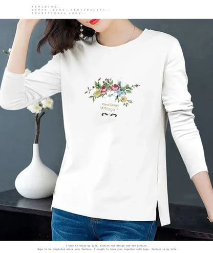 Women's 100% Cotton Long-Sleeve T-Shirt – Slim-Fit Round-Neck Base Layer for Spring & Casual Wear