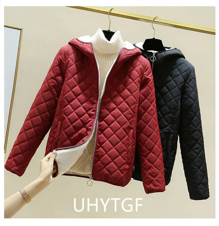 Women's Quilted Cotton Jacket - Thick Hooded Parka, Korean Style, Black Winter Coat, New for 2023