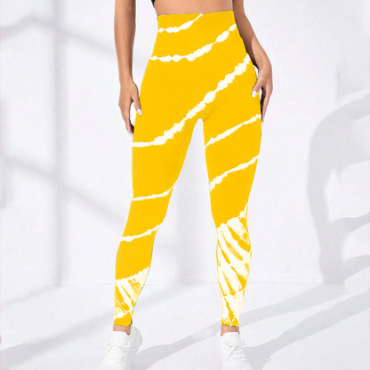 Striped Tie Dye Yoga Leggings Seamless Butt Lift Fitness Leggings High Waist Knit Breathe Gym Workout Running Tights Pants