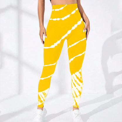 Striped Tie Dye Yoga Leggings Seamless Butt Lift Fitness Leggings High Waist Knit Breathe Gym Workout Running Tights Pants