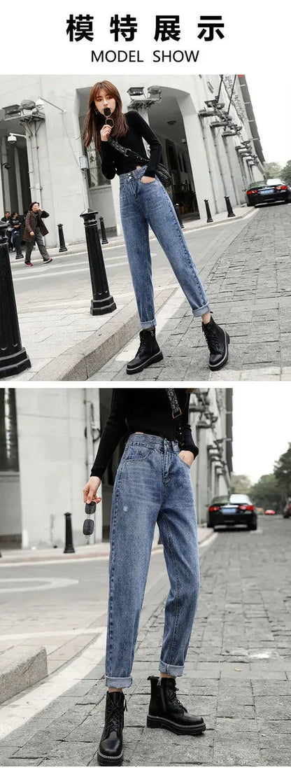 Jeans Harlan de cintura alta feminino, calça reta, outono e inverno