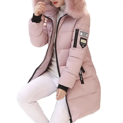 Women's Winter Fashion Cotton Parka, Thick Quilted Hooded Mid-Length Coat, Warm Zip-Up Slim Fit Down Jacket