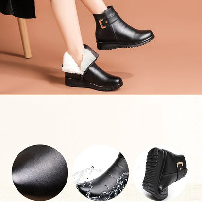 2024 Women's High-Quality Winter Leather Boots – Warm Fur-Lined Non-Slip Ankle Boots for Outdoor & Casual Wear