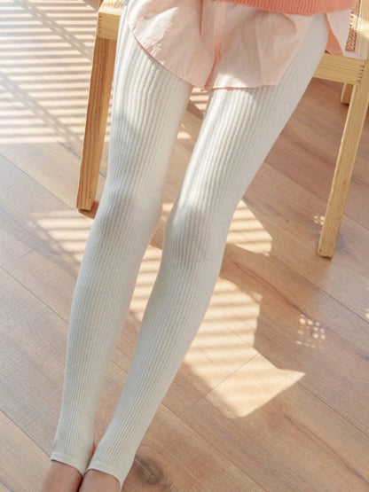 Xgoth Japan Knitted Cotton Vertical Striped Leggings Women Spring Autumn White Gray Pantyhose Stepping on The Feet Bottom Socks