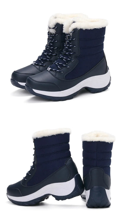 Women's Winter Snow Boots – Waterproof, Non-Slip Platform with Fur-Lined Ankle & Thigh-High Wedge Design