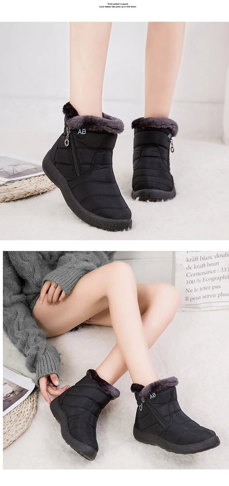 2024 Women's Waterproof Winter Ankle Boots – Fashionable Thick Sole Solid Color Sneakers for Ladies