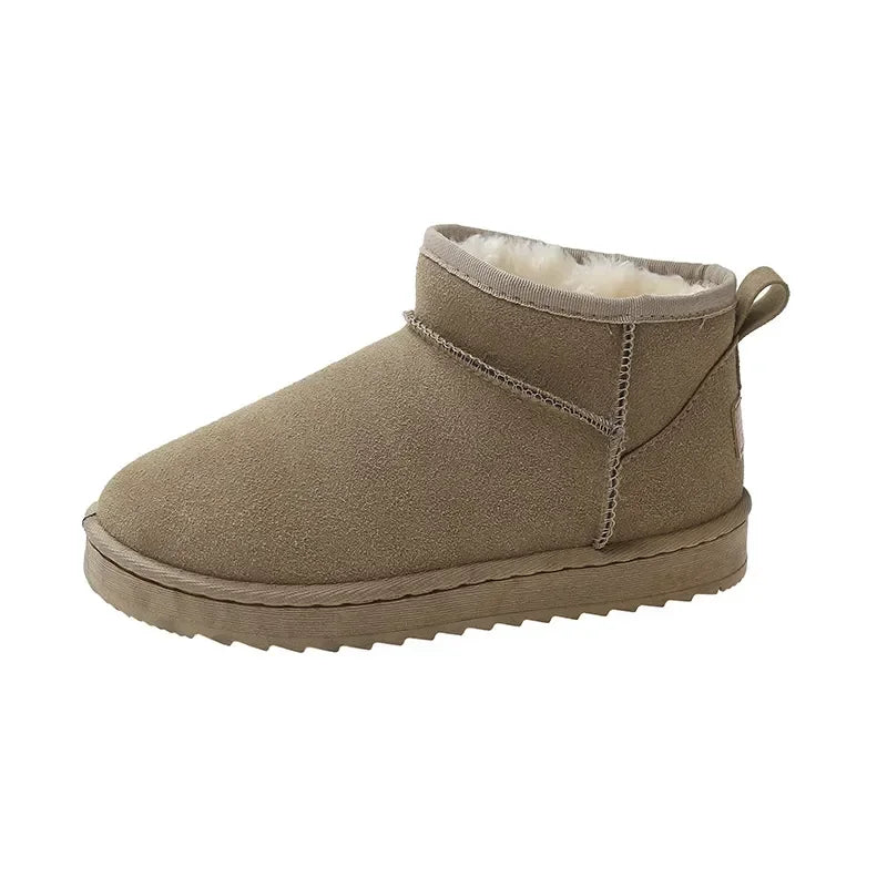 New Women's Winter Sheepskin Snow Boots – Waterproof Natural Wool, Fur-Lined Mini Ankle Booties, Warm Flat Shoes