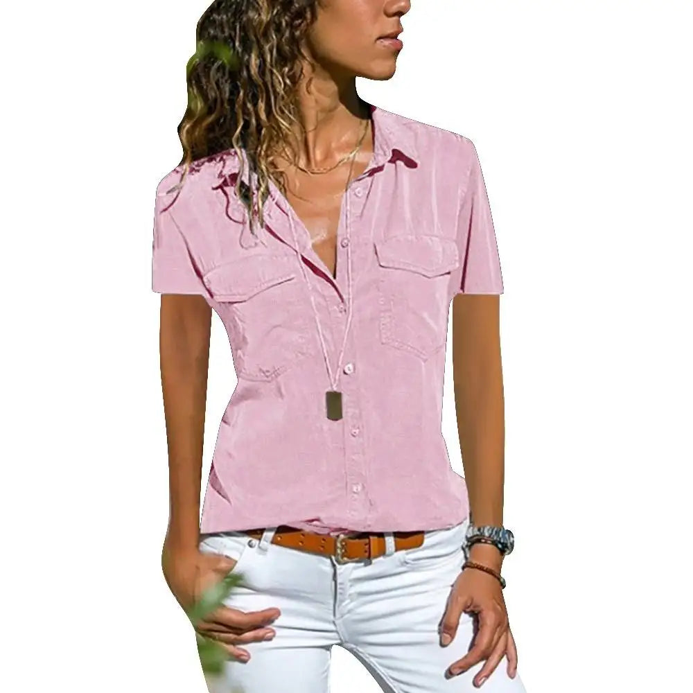 2024 Summer Elegance: Short-Sleeve V-Neck Blouse for Women – Versatile, Chic & Office-Ready