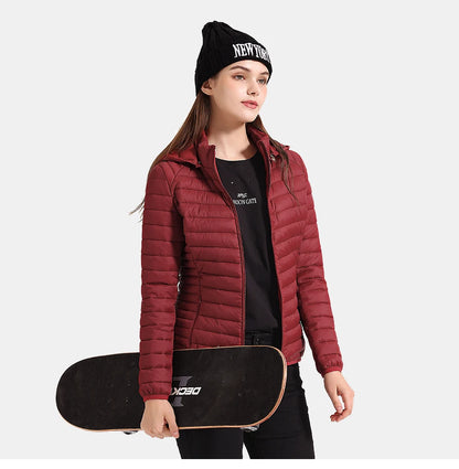 Women's Santelon Ultra-Light Quilted Jacket with Removable Hood, Outdoor Warm and Light Parka with Storage Bag