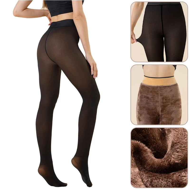 New Winter Warm Black Brown Leggings Sexy Thermal Pantyhose Women Fleece Tights Ladies Fake Translucent Thermal Stockings