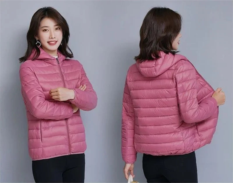 Women's Warm Quilted Cotton Hooded Jacket, Short Parka with High Collar, Oversized Coat, Fall & Winter Tops, New