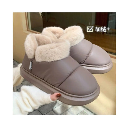 Women's Winter Bow-Knot Ankle Boots – Plush, Insulated, Waterproof PU Cotton Home Slippers