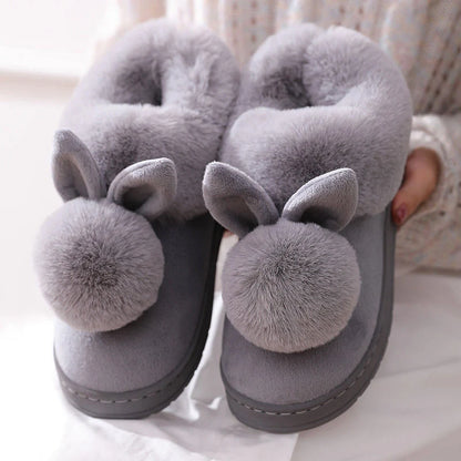 Women's Indoor Winter Fur Boots – Cozy Rabbit Slippers with Furry Ears & Fluffy Ankle Design