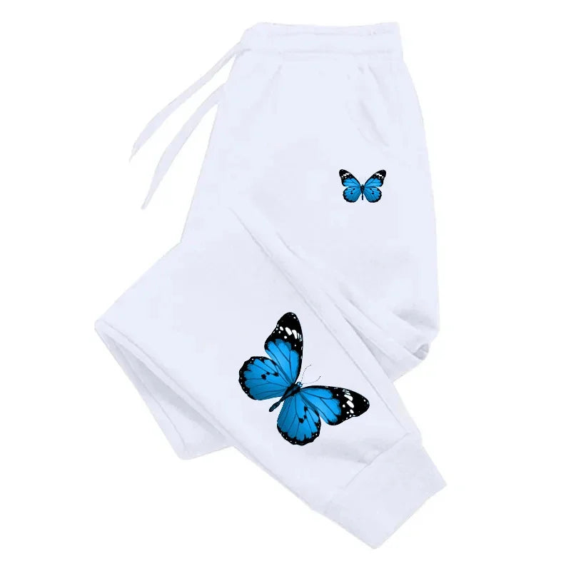 Butterfly Print Women’s Sweatpants - Trendy Casual Joggers, Versatile and Soft Elastic-Waist Streetwear