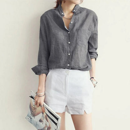 2022 Autumn Harajuku Cotton & Linen Blouse – Vintage-Style Loose-Fit Women’s Long-Sleeve Shirt