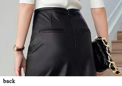 2023 Autumn/Winter Women Leather Maxi Skirt Feminino High End Vintage Back Split