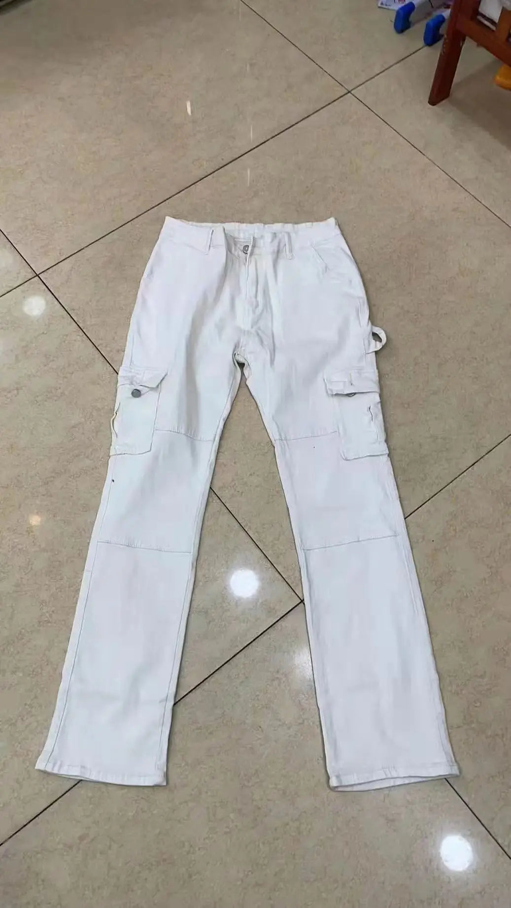 Jeans jeans feminino com elástico de cintura alta, calça cargo monocromática,